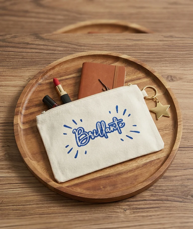 Pochette toile personnalisée Brillante paillettes bleues Aux Belles Idées.
