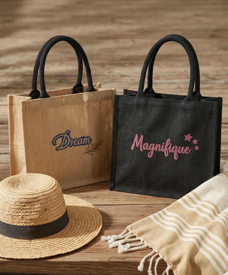 Sacs en toile de jute personnalisés Dream et Magnifique Aux Belles Idées.