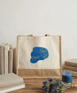 Tote bag coton Élégante fleur bleue glitter Aux Belles Idées.